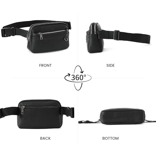 TAMTOMI Fanny Packs for Women Men Everywhere Belt Bag Vegan Leather Waist Packs with Adjustable Strap Crossbody Chest Bag Travel for Workout - color: Black
