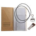 Travelers Notebook Accessories Kit - Kraft File Folder, Zipper Case, Pen Holder, Binder Clip and 2 Elastic Bands - size: Standard Size