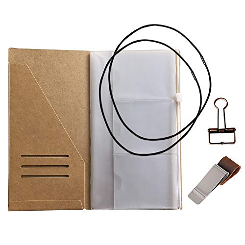 Travelers Notebook Accessories Kit - Kraft File Folder, Zipper Case, Pen Holder, Binder Clip and 2 Elastic Bands - size: Standard Size