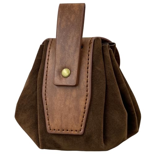 HiiFeuer Medieval Embossed Belt Pouch, Faux Leather Coin Dice Bag | Unisex, Halloween, Ren Faire, LARP,Drawstring Desig, pirate bag, Embossed Pattern,coin pouch,viking cosplay - color: Brown A