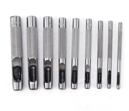 Leathe Punch Set Heavy Duty Round Hole Punch Set Leather Hole Tool,for Leather, Canvas (Silver, 9-pcs) - size: 9-pcs