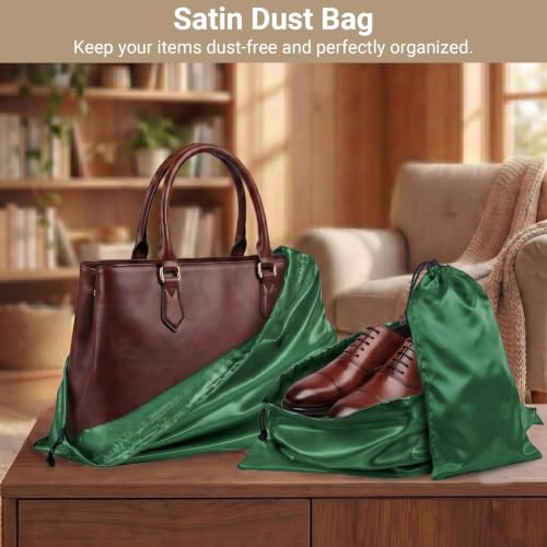 Q&J Fabric Co. 6 Pack Satin Dust Bag 17.7x7.9 inch Forest Green 100% Polyester Silk Bag Purse Dust Bag Shoe Bags for Closet Purse Protector Bag Dust Covers for Purses - color: Forest Green, size: 17.7"x7.9"