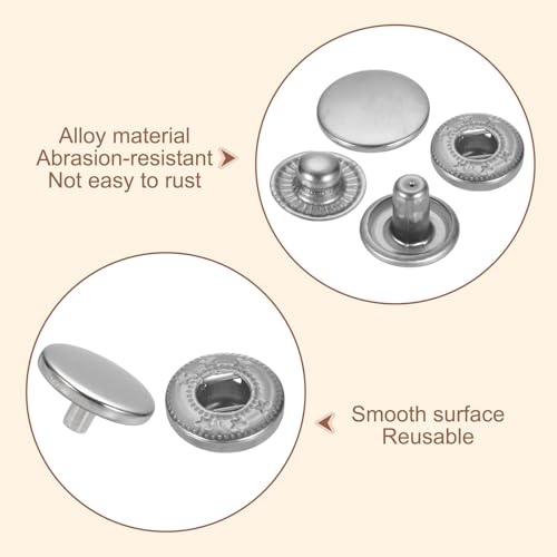 HARFINGTON 25 Set Leather Snap Fasteners Kit 12.5mm Metal Snap Button Press Studs Leather Rivets Snaps with 3 Setter Tools for Clothes Jackets Jeans Wears Bags, Silver - color: White, size: 12.5mm