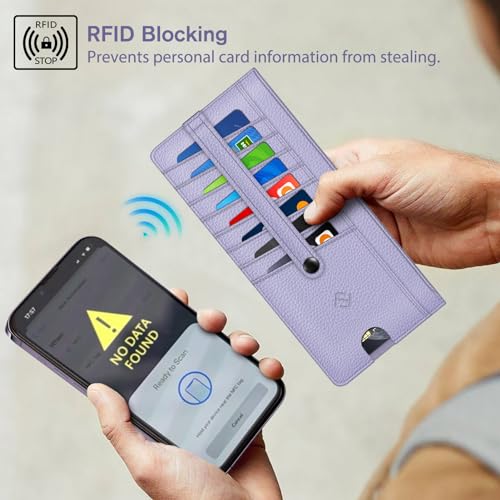 FINTIE Slim Credit Card Wallet Holder Change Pouch | RFID Blocking Business Cards Cases with Zipper Pocket for Cash, Coin, Receipt, Lilac Purple - color: Lilac Purple
