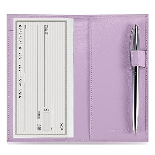 HISCOW Leather Checkbook Cover for Duplicate Checks with Pen Holder - color: Antiqued Lavender