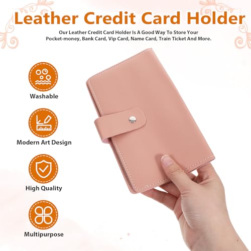 Credit Card Book, 96 Slots, Pink, Card Holder Organizer for Women | Business Card Holder, Portable Organizer, Lightweight, ID Debit Gift Cards Organizer, Prevents Loss, for 3x2 Inch Cards
