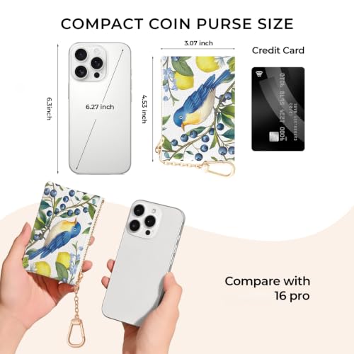 Bird Keychain Coin Purse for Women, Small Change Pouch Key Chain | Zipper Purse, Little Tiny Zip Pocket, PU Leather, Travel Wallet for Girls, Cute Coin Holder, Key Ring, Ladies Women Gifts - color: Hummingbird