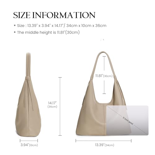 befen Genuine Leather Slouchy Hobo Purses for Women, Casual Hobo Bags - color: Apricot