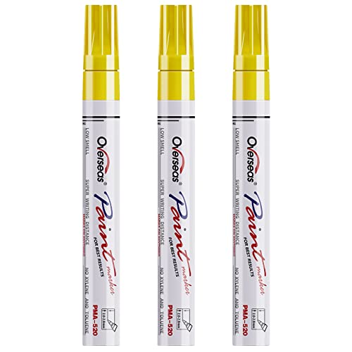 Overseas Yellow Paint Pens Permanent Markers, 3 Oil Based Paint Makrers | Medium Tip, Waterproof, Quick Dry, Fade Resistant, Bright Colors Marker Pen for Rubber, Metal, Wood, Plastic, Rock, Canvas - color: Yellow
