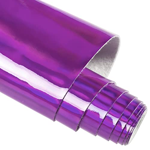 HGUAN Holographic Vinyl Fabric 12"x53"(30cm x 135cm),1roll Faux Leather Sheets are Suitable for Bows,Leather Earrings and Other DIY Craft Items (Purple) - color: Purple