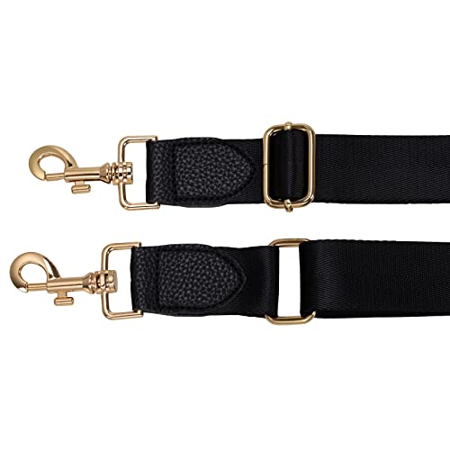 Allzedream Wide Purse Strap Replacement Crossbody Shoulder Bag Adjustable Leather Ends - color: Black Gold Leather