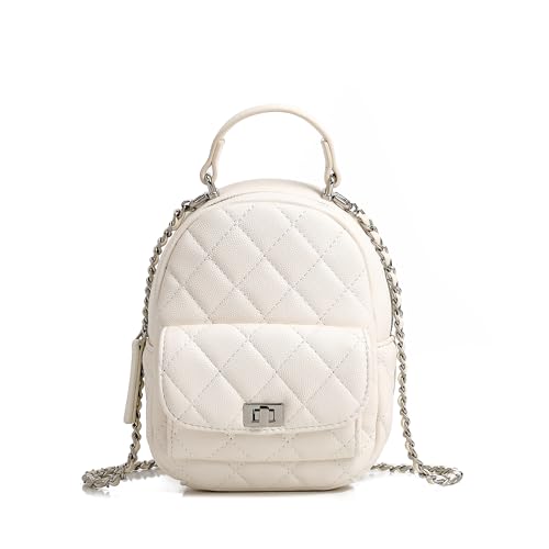 White Mini Quilted Backpack Purse for Women, Designer Style Small Chain Backpack Bag with Top Handle, Fashion Travel Backpack for Daily Use - color: White