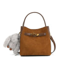 Ladies' wallet, light luxury bucket bag, lychee patterned handbag, high-end sense, one shoulder versatile crossbody bag - color: Suede Brown