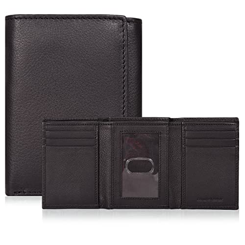 Trifold Leather Wallet for Men - RFID Slim Minimalist Front Pocket 6 Slots - color: Nappa Brown