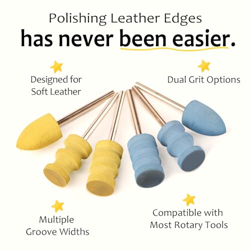 Leather Burnishing Bits for Rotary Tools – Precision Edge Finishing | For precision leather edge sanding and polishing with 600 & 1000 grit rubber bits.