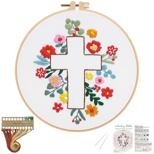 Louise Maelys Cross Embroidery Kit for Beginner(Easter Jesus) | Cross Embroidery Starter Kit With Stamped Fabric, Hoop, Threads, Needles And Instructions For Adults,Easy Needlepoint,Gifts - color: Easter