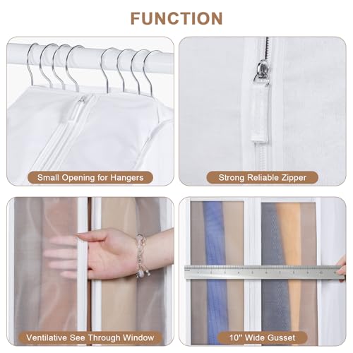 60 Inch Premium Cotton Garment Bag for Hanging Clothes and Storage | 3 Pack, Dress Bags for Gowns, Breathable Cotton Fabric, Extre Large 10" Gusseted, Organza Window, Full Zipper, For Long Dress - size: 10"W x 60"H-3pcs