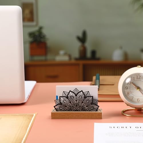 CroBlissful 2 Pcs Lotus Business Card Holders for Desk, Wood&metal Black Lotus Silhouette Business Card Display Stand for Home Office - size: Wood, style: Lotus