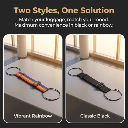 6 Pcs Multi Use Strong Luggage Connector Straps, Adjustable Luggage Strap Bungee for Suitcase Handle, Flexible Luggage Straps for Multiple Suitcases Travel (Rainbow, Black)