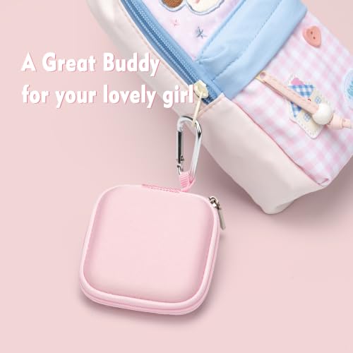 Ginsco Mini-Portable Hard Shell Square Earbuds Case for Apple EarPods/Samsung Galaxy Wired/Wireless Earbuds, Cell Phone Accessories Organizer with Carabiner for Earphones - color: Pink, size: Slim