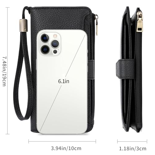GAEKEAO Women Wallet RFID Blocking Leather Bifold Compact Card Holder Ladies Travel Wallet Purse, Large Capacity Wristlet - color: Z-black