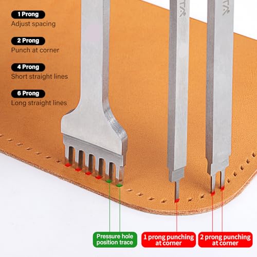 WUTA 2nd Generation Leather Hole Punch Tool Silver Pricking Iron Hole Punche Prong Tooth Lacing Diamond Stitching Chisel Set for DIY Leather Craft Kits (3mm 1/2/4/6) - color: Silver, size: 2nd 3mm 1/2/4/6
