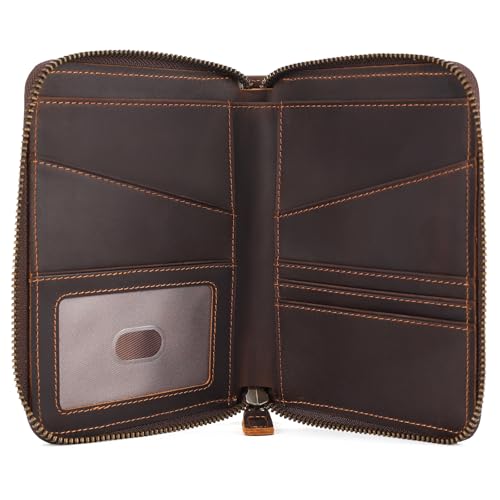 Polare Full Grain Leather Dual Passport Wallet and RFID Blocking Bifold Passport Cover Travel Document Organizer Holder 2 Passports (Dark Brown)