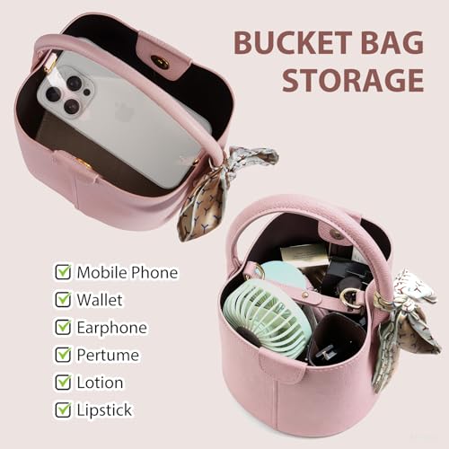 Mini Bucket Bags for Women, Vegan Leather Small Crossbody Purse with Removable Straps Trendy Top Handle Shoulder Straps - color: Pink