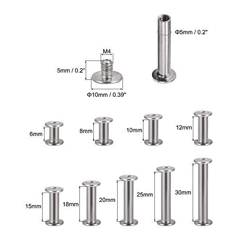 uxcell 9 Sizes 90Sets Phillips Screw Post M4x5mm Binding Bolts Silver Tone
