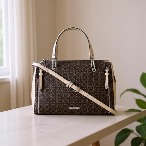 Calvin Klein Women's Organization Satchel - color: Brown/Khaki/Mushroom Logo