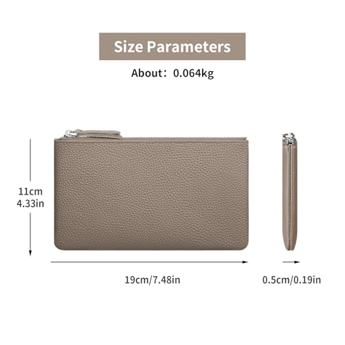 Genuine Leather Zipper Purse, Travel Makeup Bag With Zipper for Men Women Coin Bag Lipstick Cosmetic Accessories Organizer, Travel Kit Storage Pouch (Gray) - color: Gray