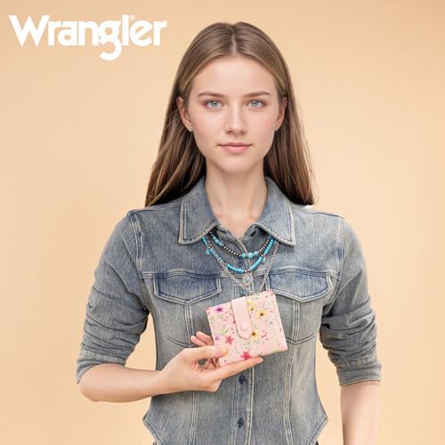Montana West X Wrangler Small Wallets for Women Ladies Girls RFID Minimalist Card Holder Billfold Thin Cash Wallet with Zipper Coin Pocket WG216-W065LPK - color: Fantasy of Flower Dreams