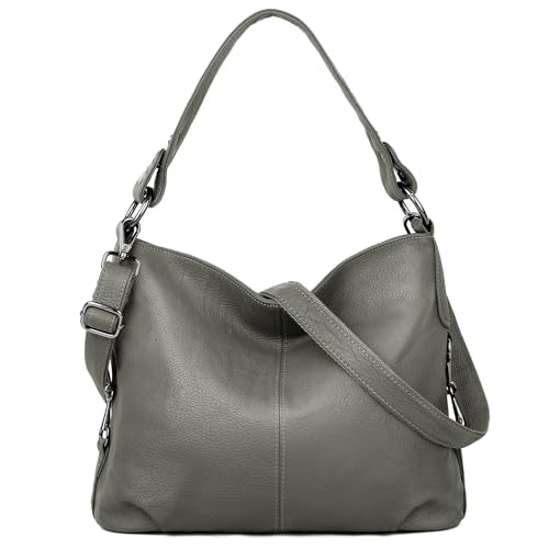 YALUXE Women's Real Leather Shoulder Bags Hobo Handbags Purse Crossbody Bag - color: Grey 2.0