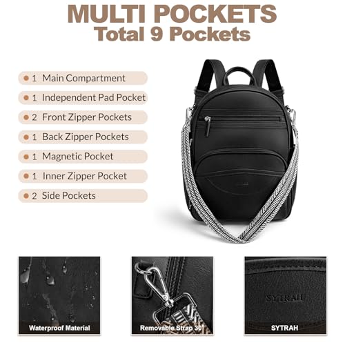 SYTRAH Small Backpack Purse for Women, Mini Daypack Cute for Travel Black - color: Black