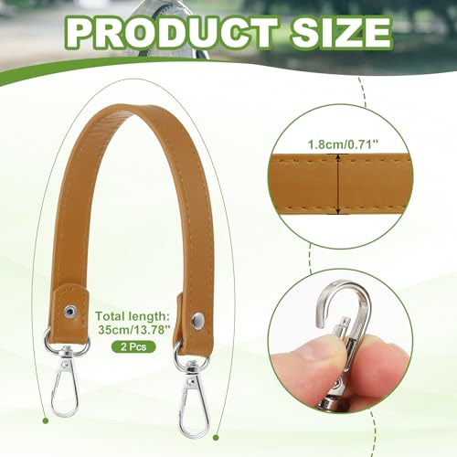 YELARXI Leather Purse Strap Replacement PU Short Bag Handles with Silver Lobster Buckles, 13 Inch Length Fit for Handbags Shoulder Bag Accessories - Rectangle (2Pack, Khaki) - color: Khaki/Silver, size: 13 inches