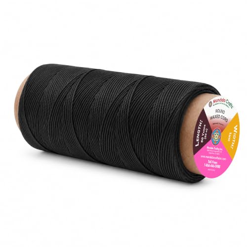 Mandala Crafts 50M 1mm Black Round Waxed Thread for Leather Sewing - color: Black, size: Round 1mm 60 Yards 50M