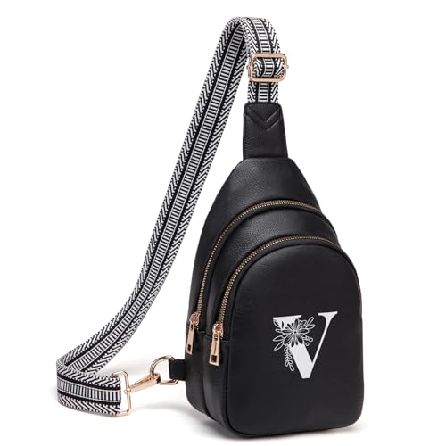 Viverte Crossbody Bags for Women Initial Sling Bag Cross Body Fanny Packs Personalized Gifts for Mom Women Wife - color: Black, style: V