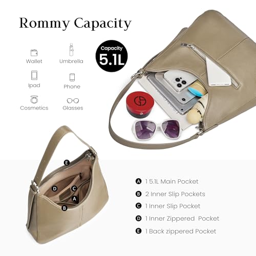 befen Genuine Leather Hobo Bags for Women, Top Grain Real Leather Women's Shoulder Bag Handbags Purses with Adjustable Strap - color: Grey