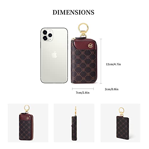 GOLF SUPAGS Women PVC Leather Car Key Chain Card Holder Wallet Pouch 6 Hook Snap Closure keys Money Organizer Case | Card Holder - color: Brown×Wine, Large