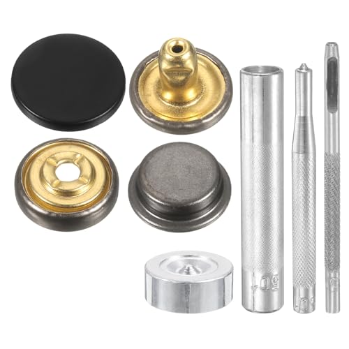 HARFINGTON 24Set Leather Snaps Fasteners Kit 17mm Dia Brass Press-Stud Cap Button 2.95" Length Metal Snap Buttons with 4 Install Tools for Coat Bag Leather Marine Boat Canvas, Matte Black - color: Matte Black, size: 17mm
