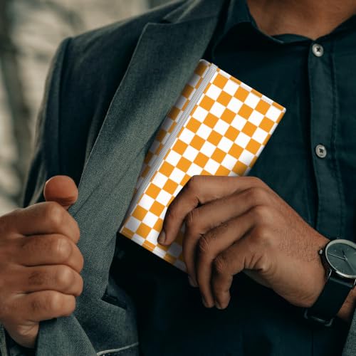 Checkbook Cover for Personal Checkbook, Cute Pu Leather Check Book for Women & Men, Slim Checkbook Holder with Pen Holder and Built-in Clear Plastic Divider, Orange Checker - color: Orange Checker