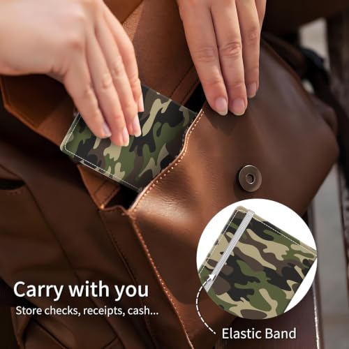 Checkbook Cover for Personal Checkbook, Cute Pu Leather Check Book for Women & Men, Slim Checkbook Holder with Pen Holder and Built-in Clear Plastic Divider, Green Camouflage - color: Green Camouflage