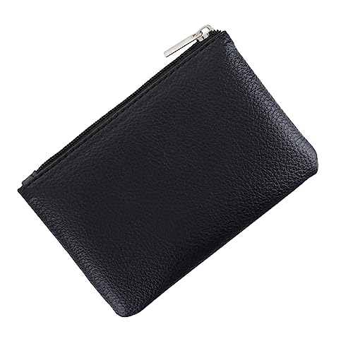 simarro Black Coin Purse, Leather Zipper Change Purse | Portable Coin Wallet Mini Change Holder for Women Coin Pocket for Women Credit Card Folded Bills ID Key Headset Lipstick - color: Black