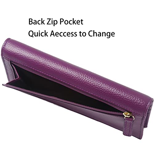 Ultra Slim Thin Leather Women Wallet RFID Blocking Credit Card Holder Bifold Long Ladies Billfold - color: 2- Violet