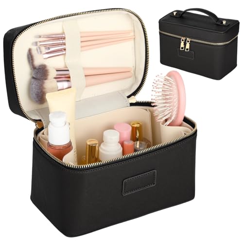 Makeup Vanity Bag for Women - Large Capacity Cosmetic Organizer with Removable Liner, Waterproof PU Leather Skincare Bag, Portable Chic Cosmetic Make Up Case for Skincare, Accessories,StyleB, Black - color: Black, size: StyleB