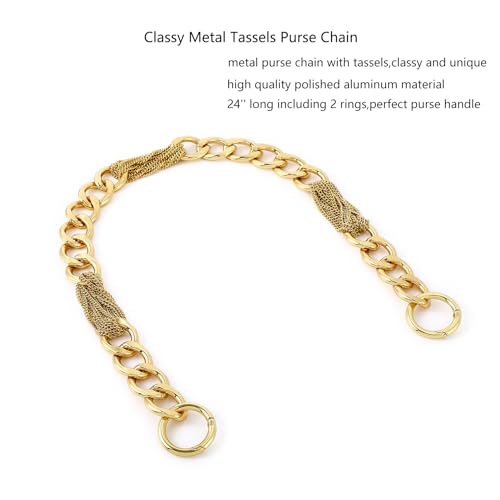Yichain Classy Metal Tassels Bag Chains Purse Handles Shoulder Strap Replacement Charms Accessories (Yellow Gold Big 24'') - color: Yellow Gold Big 24''