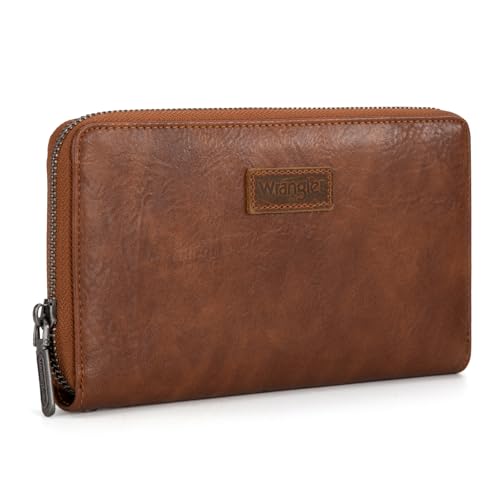 Wrangler Womens Wallet Wristlet Long Purse Designer Clutch Large Capacity Credit Card Holder for Women - color: A-Brown