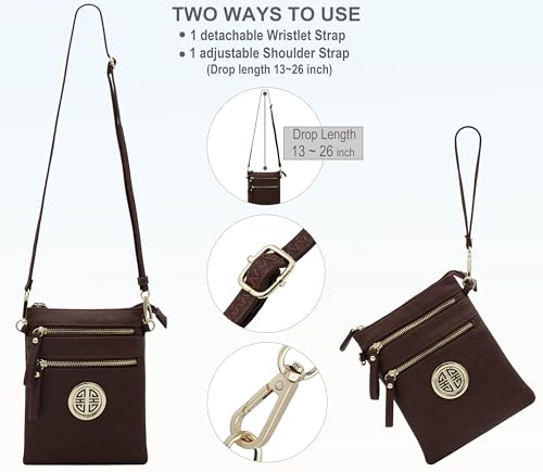 Solene Small Multi Zipper Pockets Crossbody Bag with Detachable Wristlet - color: Burgundy