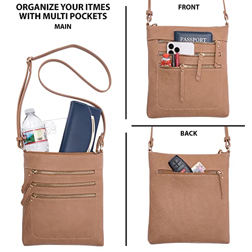 Solene Crossbody Bag Functional Multi Pocket Messenger Purse Top Zip Closure Shoulder Handbag With Adjustable Strap - color: Stone