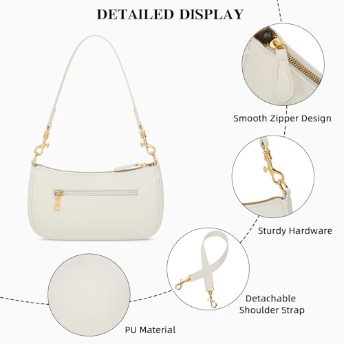 KKXIU Small Black Purse for Women, Cute Mini Shoulder Bag Zipper Closure | 2 Removable Straps, Retro Underarm Bags, Classic Crossbody Bag, Handbag for Women - color: Beige